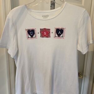 Classic Elements White USA Embroidered Tee Size Medium